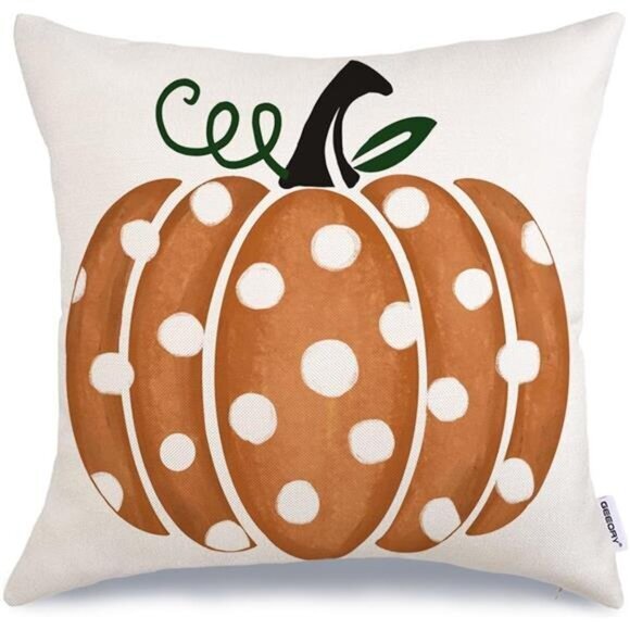 Fall Polka Dots Pumpkin‎ Pillow Covers - 18x18 Inch Decorative Throw Covers - Picture 1 of 6